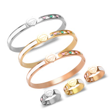 Stainless Steel Hollow Heart Jewelry Set Bangles Rings For Women Stainless Steel Women's Bracelet Bride Jewelry Set Wedding